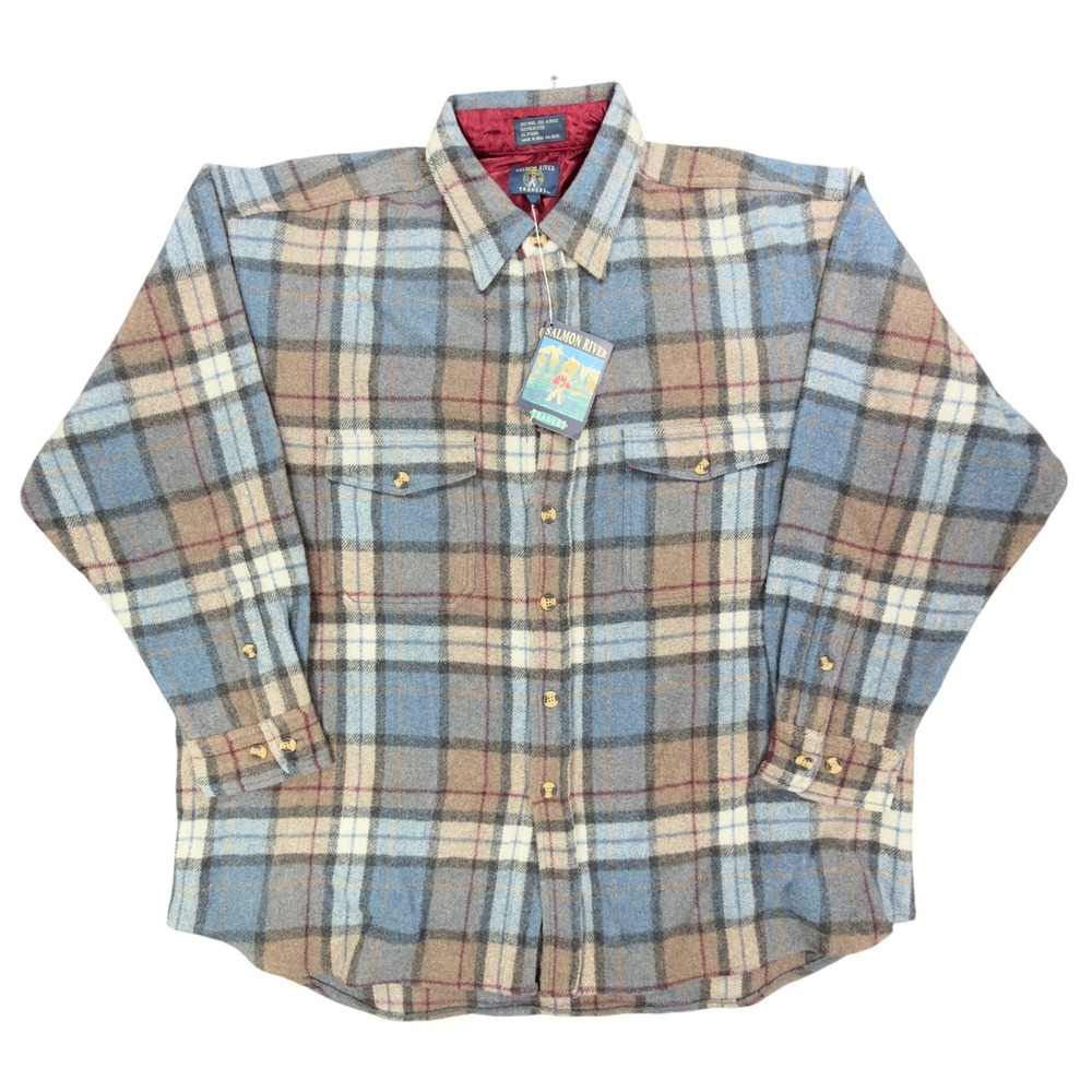 Salmon River Traders Vintage Plaid Flannel Shirt Mens XL Blue Wool Blend NWT‎
